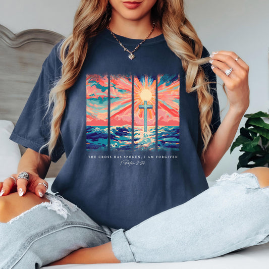 Christian Shirt: Cross Sunset Bible Verse Graphic Tee and Sweatshirt
