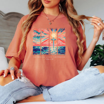 Christian Shirt: Cross Sunset Bible Verse Graphic Tee and Sweatshirt