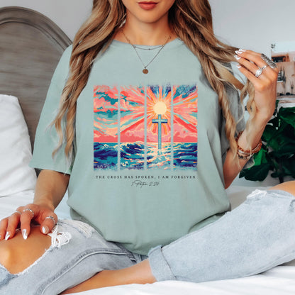 Christian Shirt: Cross Sunset Bible Verse Graphic Tee and Sweatshirt