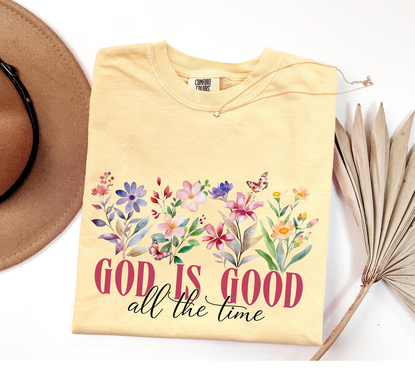 God Is Good Floral Graphic Tee: Christian Faith Shirt