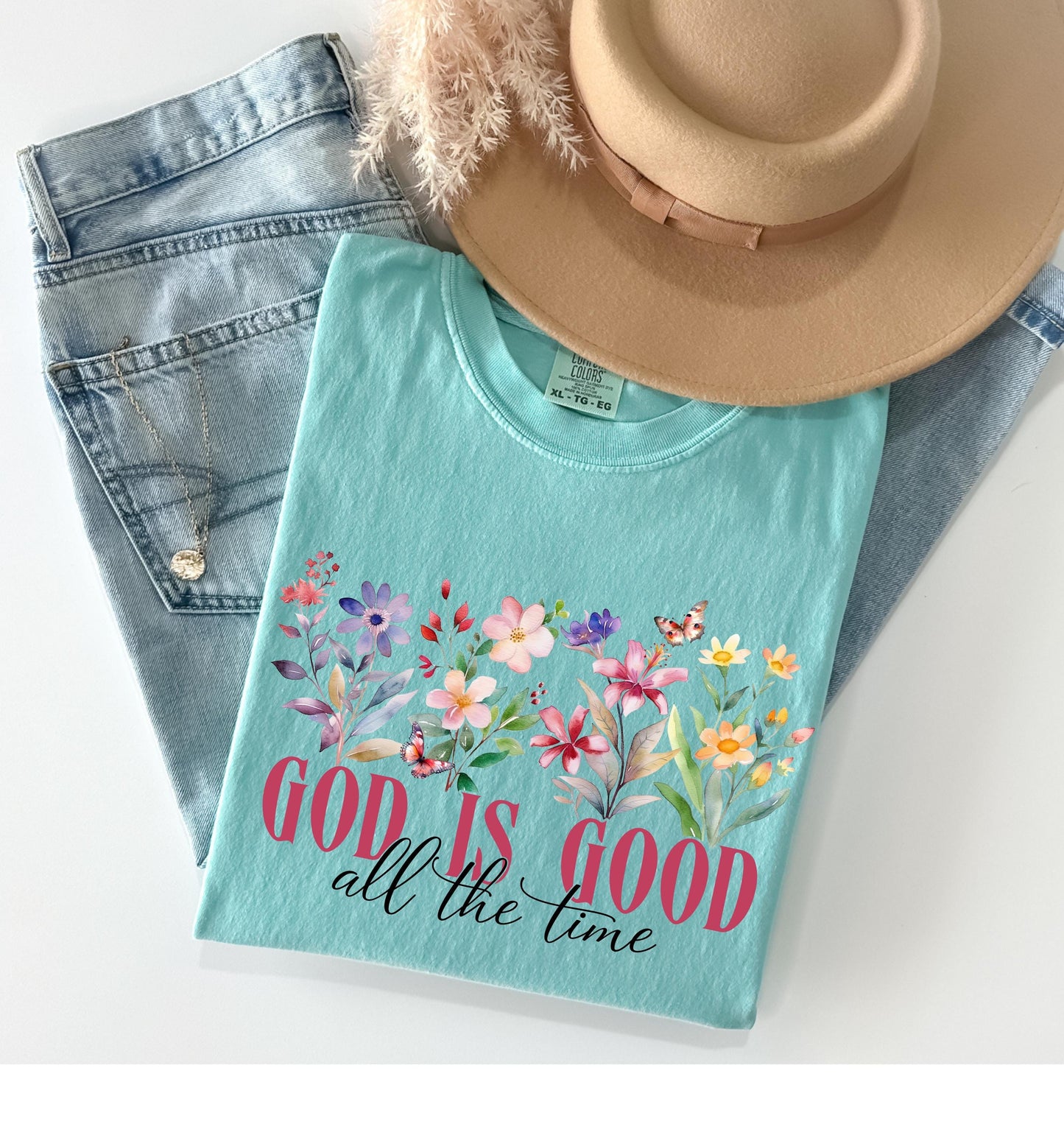 God Is Good Floral Graphic Tee: Christian Faith Shirt