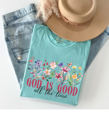God Is Good Floral Graphic Tee: Christian Faith Shirt