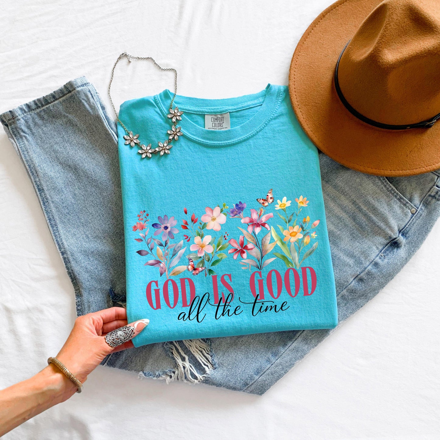 God Is Good Floral Graphic Tee: Christian Faith Shirt