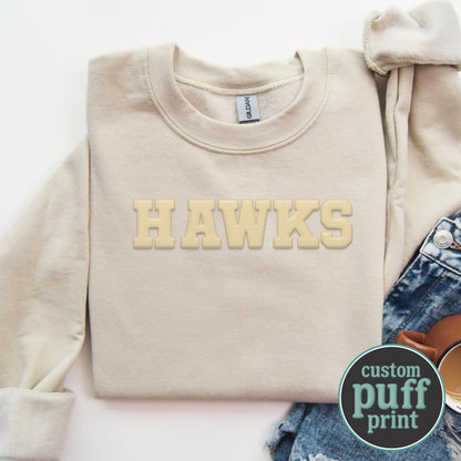 Custom Puff Print Team Name Sweatshirt, Personalized Puff Writing Sweatshirt, Puff Mascot Sweatshirt, Metallic Puff Print, Puff School Shirt