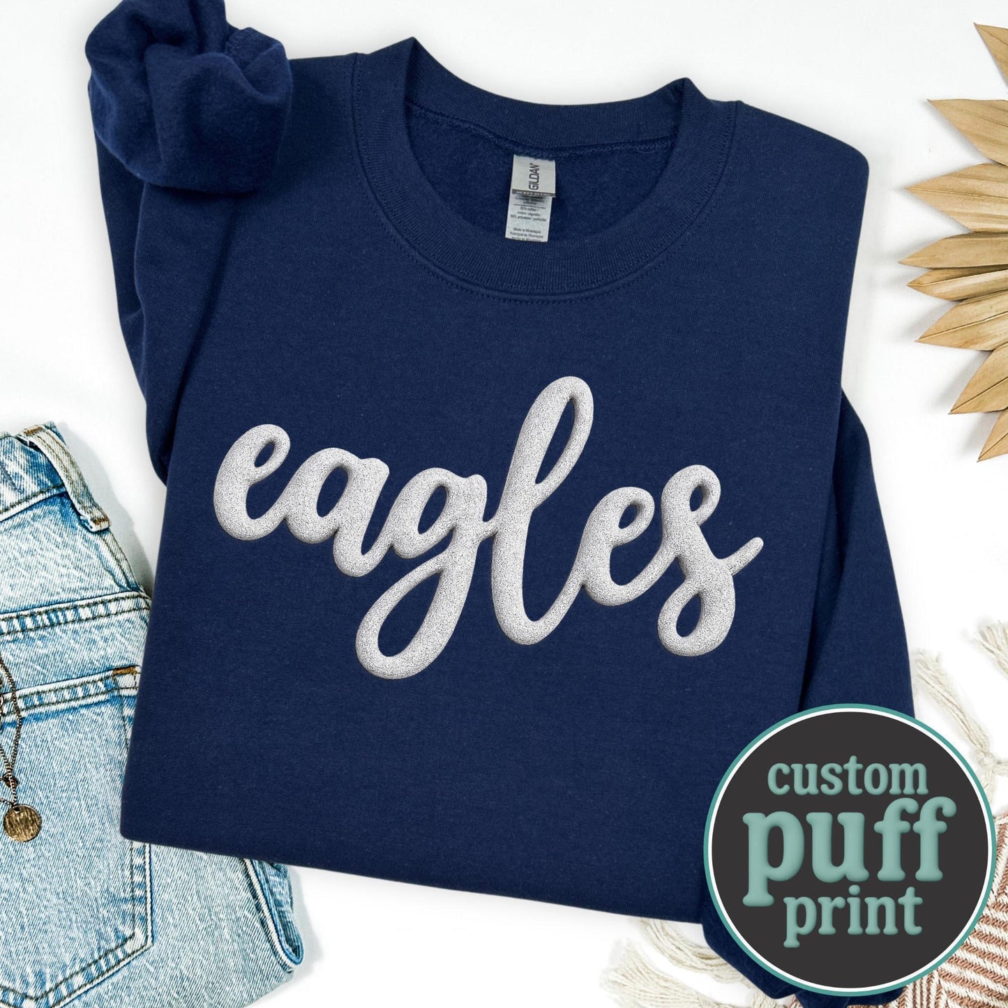 Custom Sweatshirt, Custom Team Name Sweatshirt, Puff Print, Embossed Print, Gift for Mom, School Spirit Sweatshirt, Mascot T-shirt