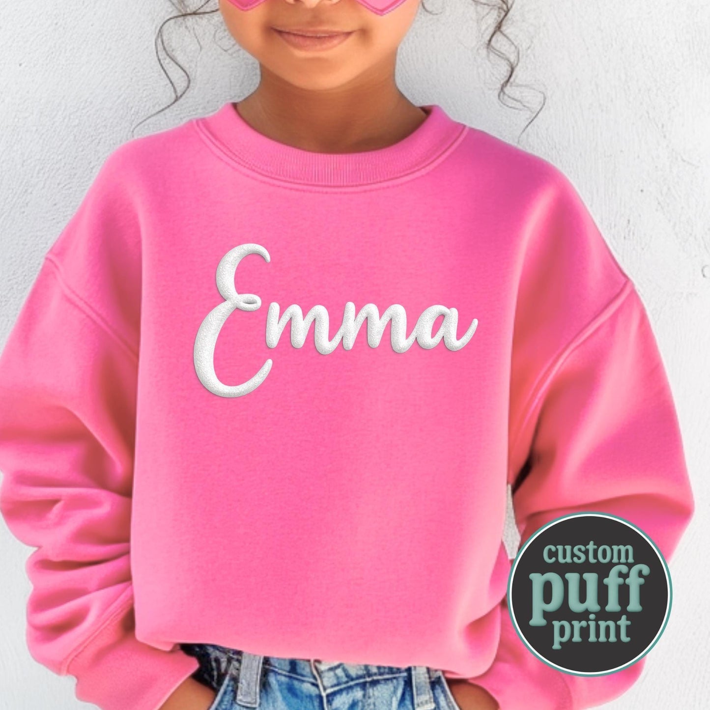 Custom Puff Print Sweatshirt, Embossed Name Textured Shirt, Personalized word Puff Print Top, Unique Customizable Gift for Kids and Teens