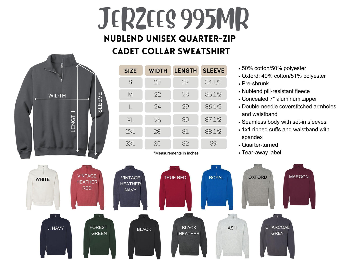 Custom Logo Jerzees 995M Quarter Zip Sweatshirt Company Branding Work Wear