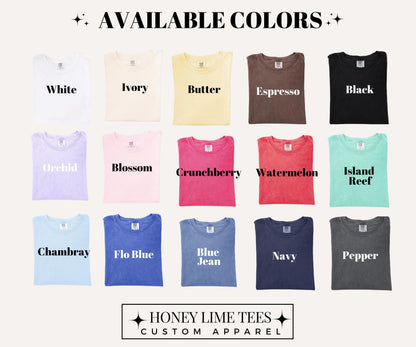 a collection of t-shirts in various colors, including white, ivory, butter, espresso, black, and other shades.