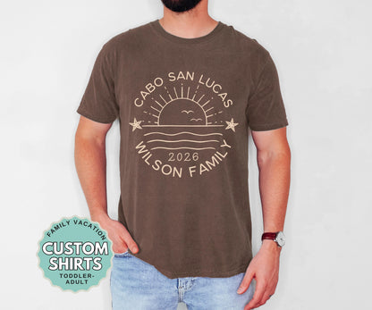 Family trip shirts, vacation destination matching tees, youth adult group travel outfits