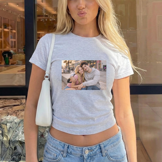 Gildan 5000B Baby Tee Custom Photo Shirt, Y2K Fitted T Shirt, Personalized Picture Tee, Custom Image Shirt, Trendy Tee