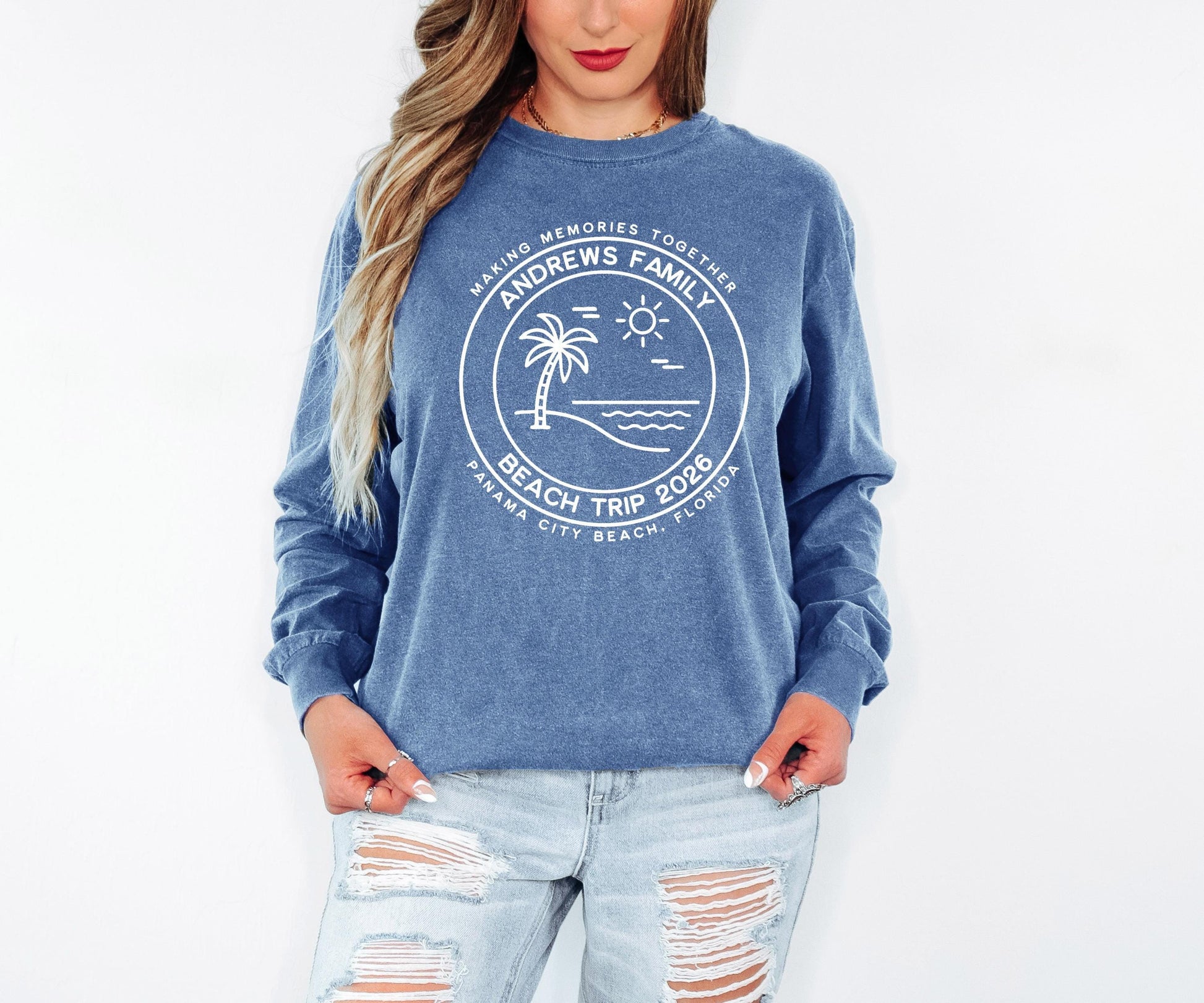 Beach Vacation Long Sleeve shirts, matching trip tees, custom Beach group travel tops