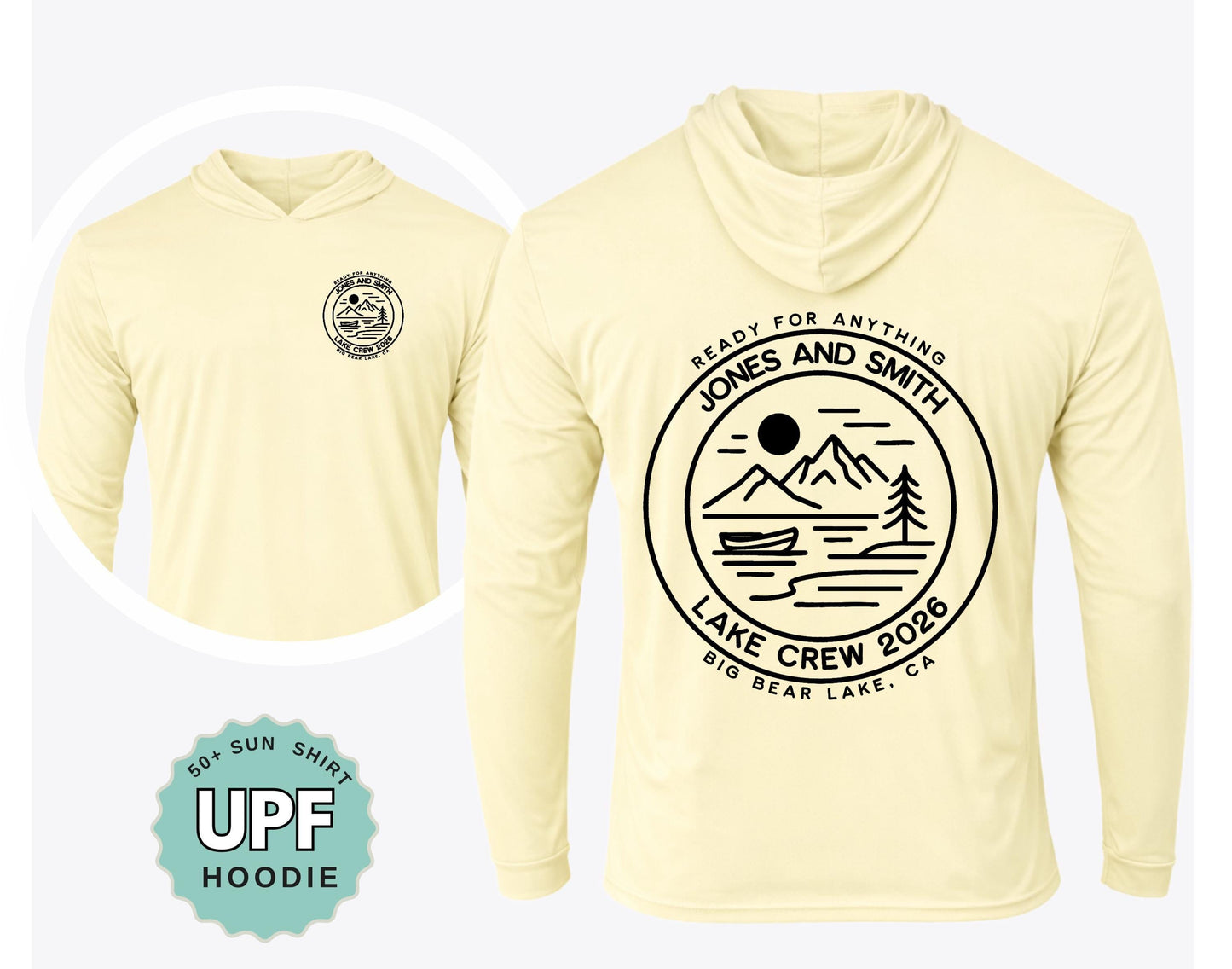 UPF 50+ Sun Protection Family lake vacation HOODIE matching lake trip tees custom travel group getaway tops