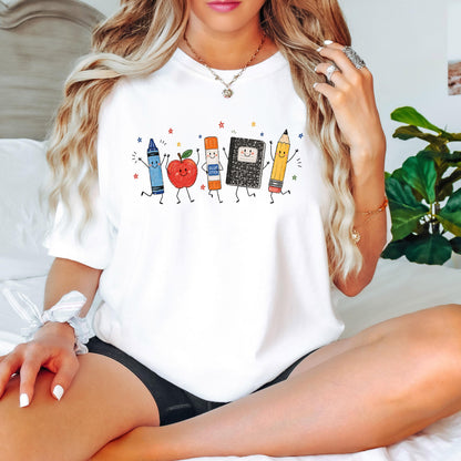 Back to School Teacher Shirt, Cute School Supplies Tee, Crayon Apple Pencil Shirt, First Day of School, Teacher Gift Tee