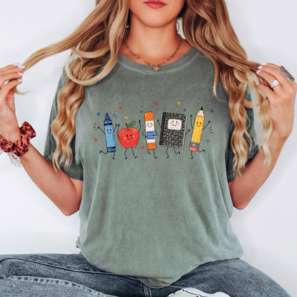 Back to School Teacher Shirt, Cute School Supplies Tee, Crayon Apple Pencil Shirt, First Day of School, Teacher Gift Tee