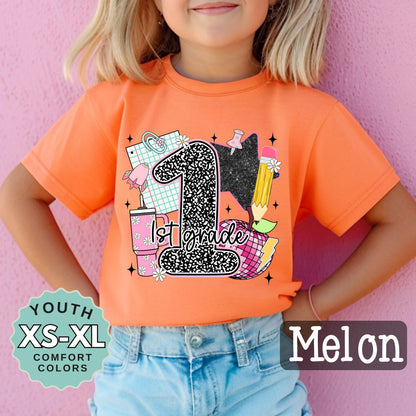 first grade shirt, Girl Back to School Shirt: 1st grade shirt, First Day Outfit, Youth Cotton Tee