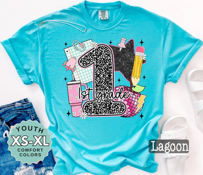 first grade shirt, Girl Back to School Shirt: 1st grade shirt, First Day Outfit, Youth Cotton Tee