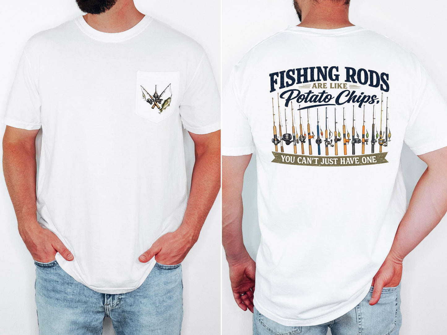 Fishing Rods Are Like Potato Chips Shirt, Funny Fishing Shirt, Comfort Colors Pocket Tee, Fisherman Gift, Lake Life Graphic Tee
