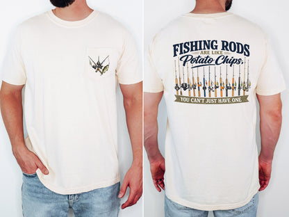 Fishing Rods Are Like Potato Chips Shirt, Funny Fishing Shirt, Comfort Colors Pocket Tee, Fisherman Gift, Lake Life Graphic Tee
