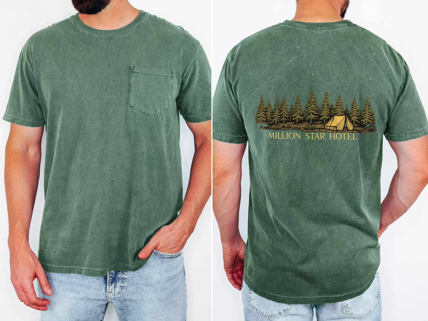 Million Star Hotel Camping Shirt, Comfort Colors Pocket Tee, Vintage Camping Graphic Tee, Outdoor Adventure Shirt, Camp Life Gift