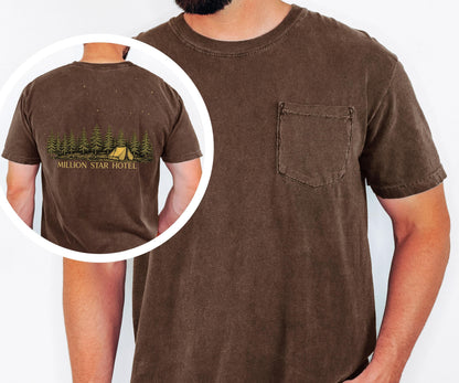 Million Star Hotel Camping Shirt, Comfort Colors Pocket Tee, Vintage Camping Graphic Tee, Outdoor Adventure Shirt, Camp Life Gift