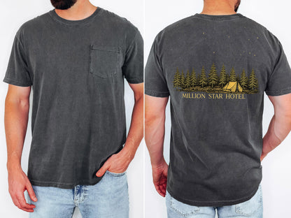 Million Star Hotel Camping Shirt, Comfort Colors Pocket Tee, Vintage Camping Graphic Tee, Outdoor Adventure Shirt, Camp Life Gift