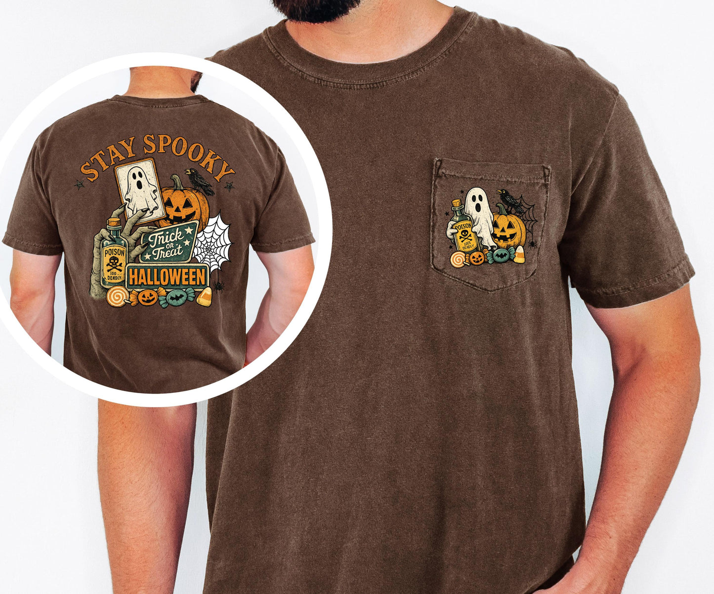 Stay Spooky Halloween Shirt, Cute Ghost Pumpkin Tee, Comfort Colors Pocket Tee, Vintage Halloween Graphic Shirt, Spooky Season Gift