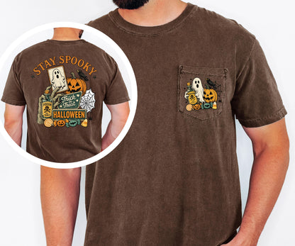 Stay Spooky Halloween Shirt, Cute Ghost Pumpkin Tee, Comfort Colors Pocket Tee, Vintage Halloween Graphic Shirt, Spooky Season Gift