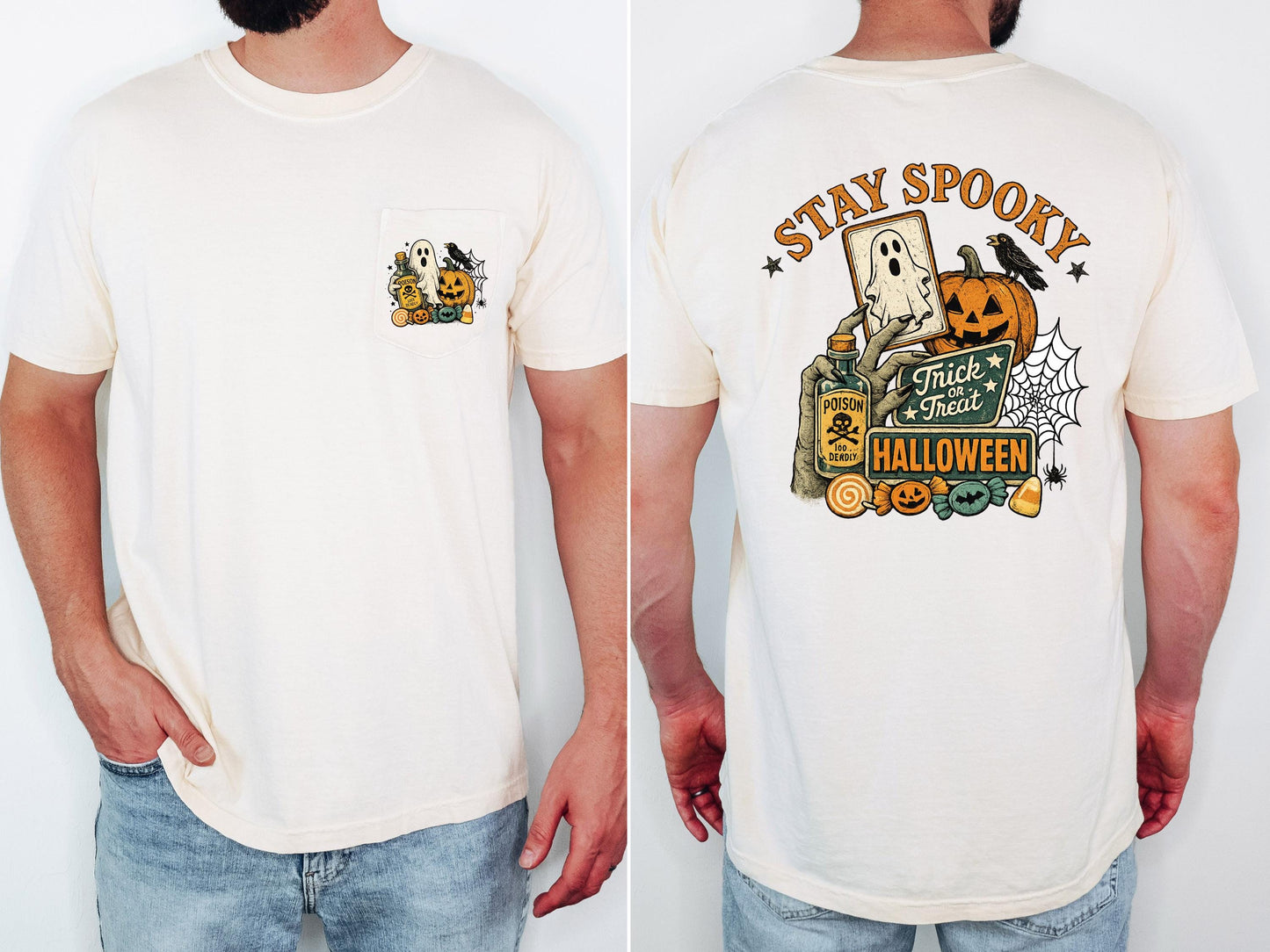 Stay Spooky Halloween Shirt, Cute Ghost Pumpkin Tee, Comfort Colors Pocket Tee, Vintage Halloween Graphic Shirt, Spooky Season Gift