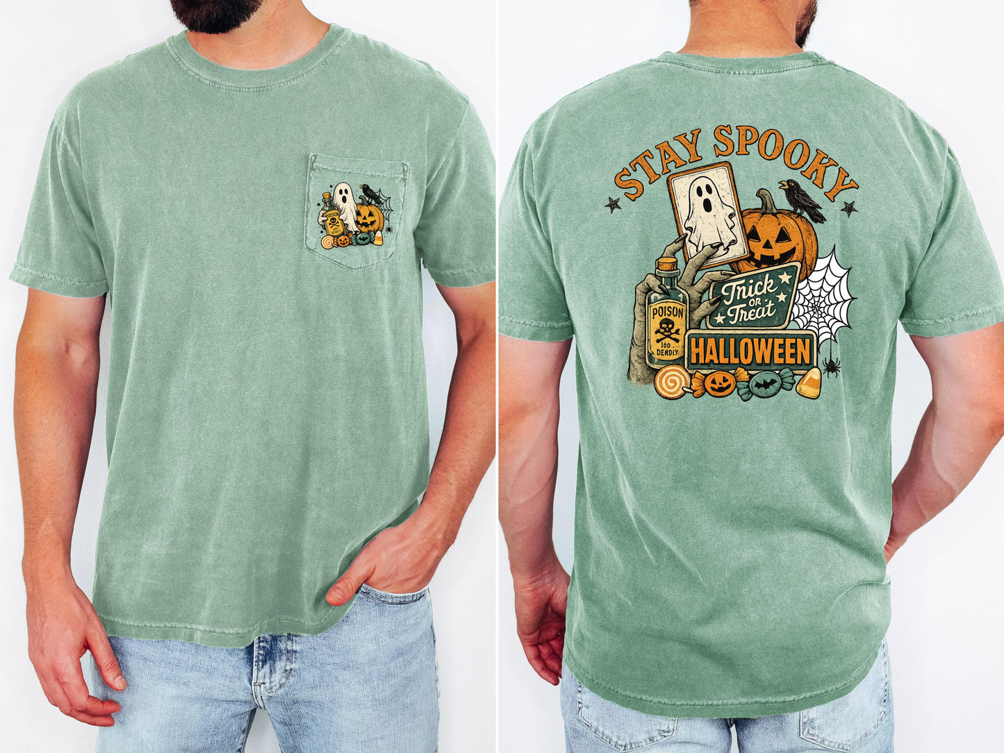 Stay Spooky Halloween Shirt, Cute Ghost Pumpkin Tee, Comfort Colors Pocket Tee, Vintage Halloween Graphic Shirt, Spooky Season Gift