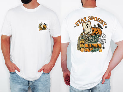 Stay Spooky Halloween Shirt, Cute Ghost Pumpkin Tee, Comfort Colors Pocket Tee, Vintage Halloween Graphic Shirt, Spooky Season Gift