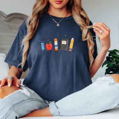 Back to School Teacher Shirt, Cute School Supplies Tee, Crayon Apple Pencil Shirt, First Day of School, Teacher Gift Tee