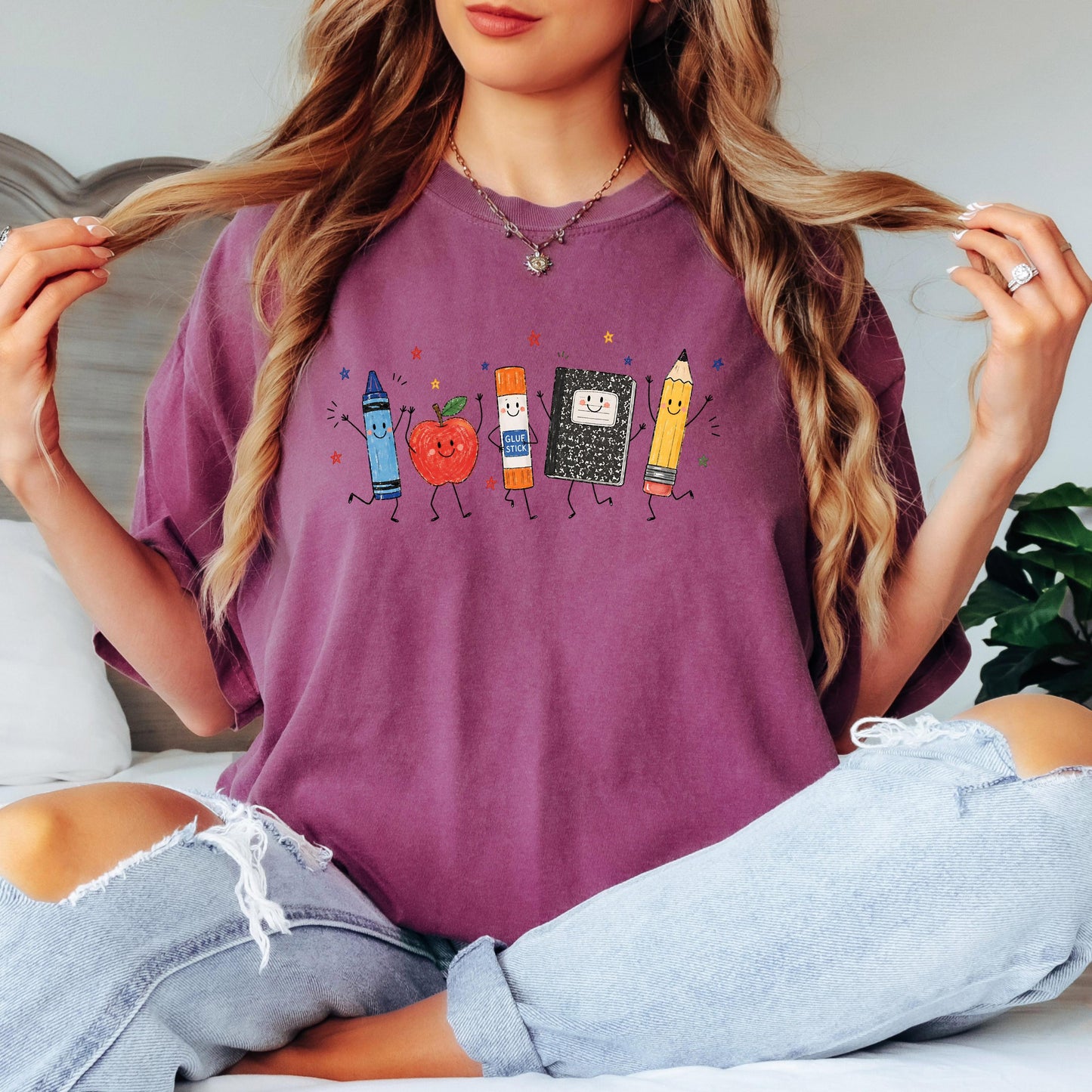 Back to School Teacher Shirt, Cute School Supplies Tee, Crayon Apple Pencil Shirt, First Day of School, Teacher Gift Tee