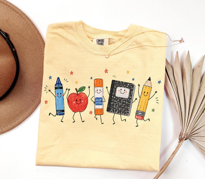 Back to School Teacher Shirt, Cute School Supplies Tee, Crayon Apple Pencil Shirt, First Day of School, Teacher Gift Tee
