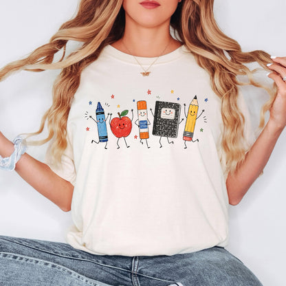 Back to School Teacher Shirt, Cute School Supplies Tee, Crayon Apple Pencil Shirt, First Day of School, Teacher Gift Tee
