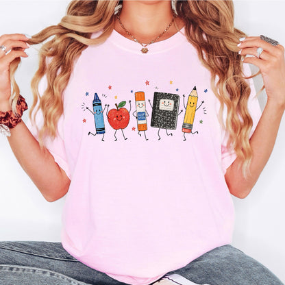 Back to School Teacher Shirt, Cute School Supplies Tee, Crayon Apple Pencil Shirt, First Day of School, Teacher Gift Tee