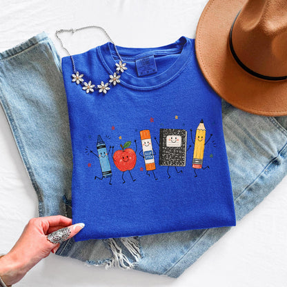 Back to School Teacher Shirt, Cute School Supplies Tee, Crayon Apple Pencil Shirt, First Day of School, Teacher Gift Tee