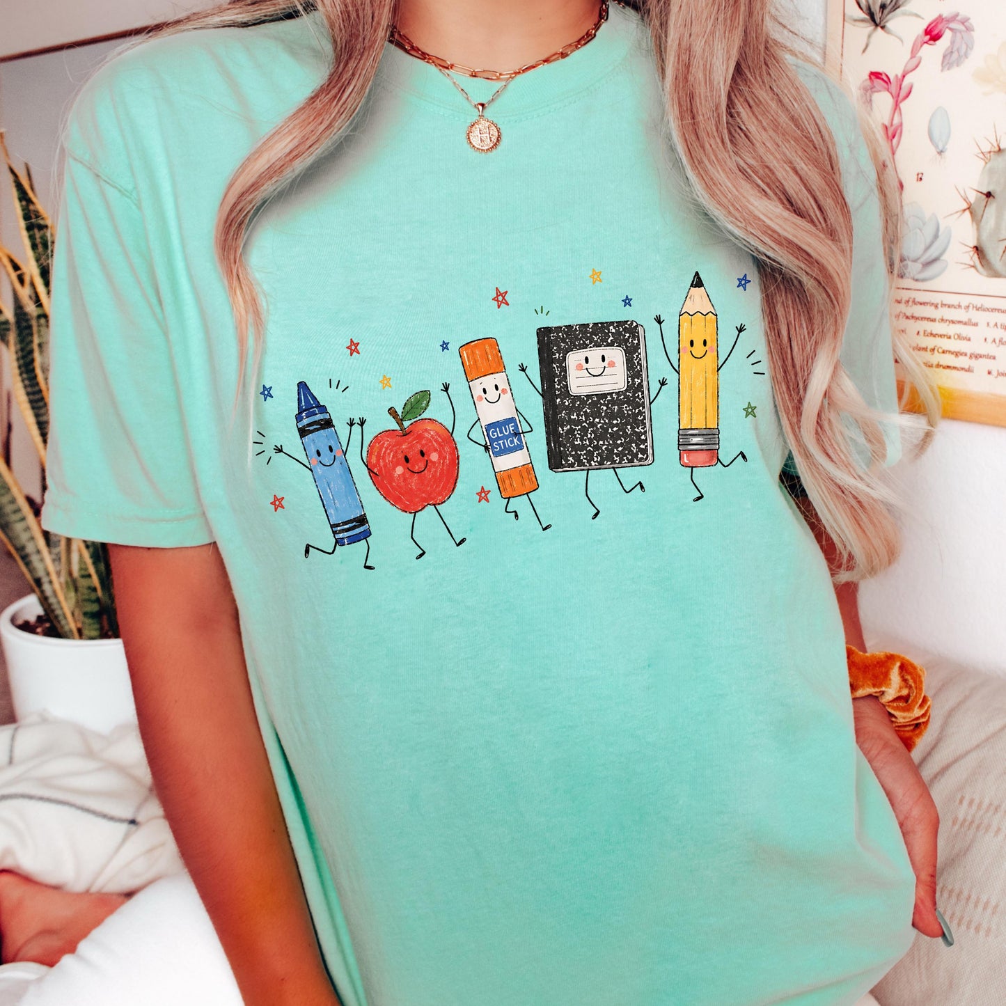 Back to School Teacher Shirt, Cute School Supplies Tee, Crayon Apple Pencil Shirt, First Day of School, Teacher Gift Tee