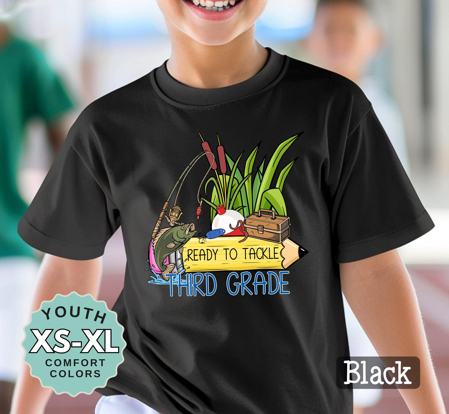 Ready to Tackle Third Grade Boys Fishing Back to School Shirt: Comfort Colors Cotton Tee
