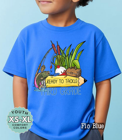 Ready to Tackle Third Grade Boys Fishing Back to School Shirt: Comfort Colors Cotton Tee