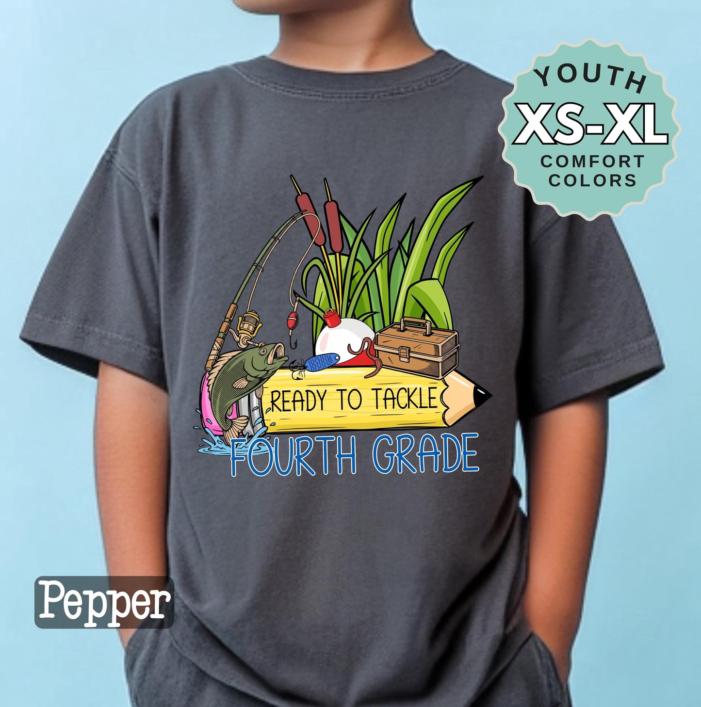 Ready to Tackle Fourth Grade Boys Fishing Back to School Shirt: Comfort Colors Cotton Tee