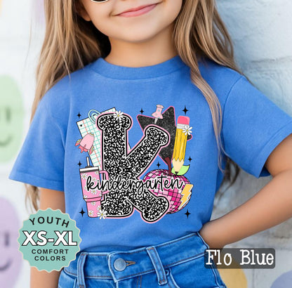Kindergarten Girl Back to School Shirt: First Day Outfit, Youth Cotton Tee