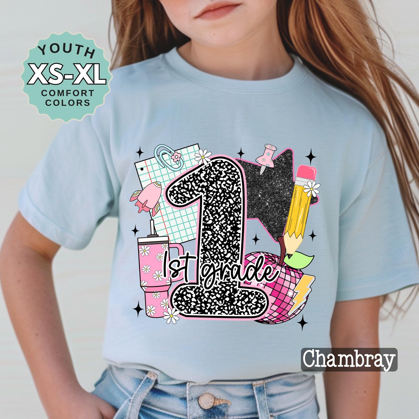 first grade shirt, Girl Back to School Shirt: 1st grade shirt, First Day Outfit, Youth Cotton Tee