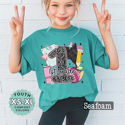 first grade shirt, Girl Back to School Shirt: 1st grade shirt, First Day Outfit, Youth Cotton Tee