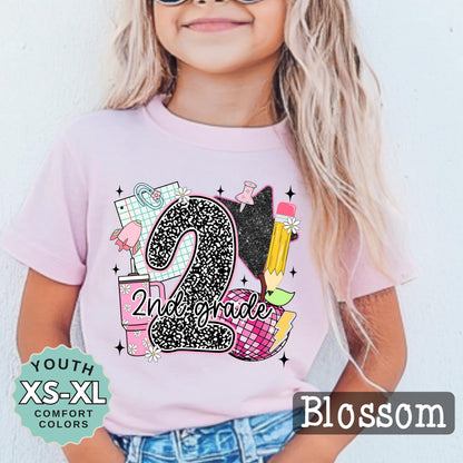 second grade shirt, Girl Back to School Shirt: 2nd grade shirt, First Day Outfit, Youth Cotton Tee