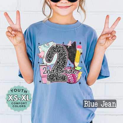 second grade shirt, Girl Back to School Shirt: 2nd grade shirt, First Day Outfit, Youth Cotton Tee
