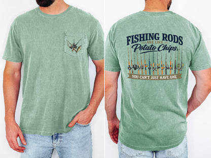 Fishing Rods Are Like Potato Chips Shirt, Funny Fishing Shirt, Comfort Colors Pocket Tee, Fisherman Gift, Lake Life Graphic Tee