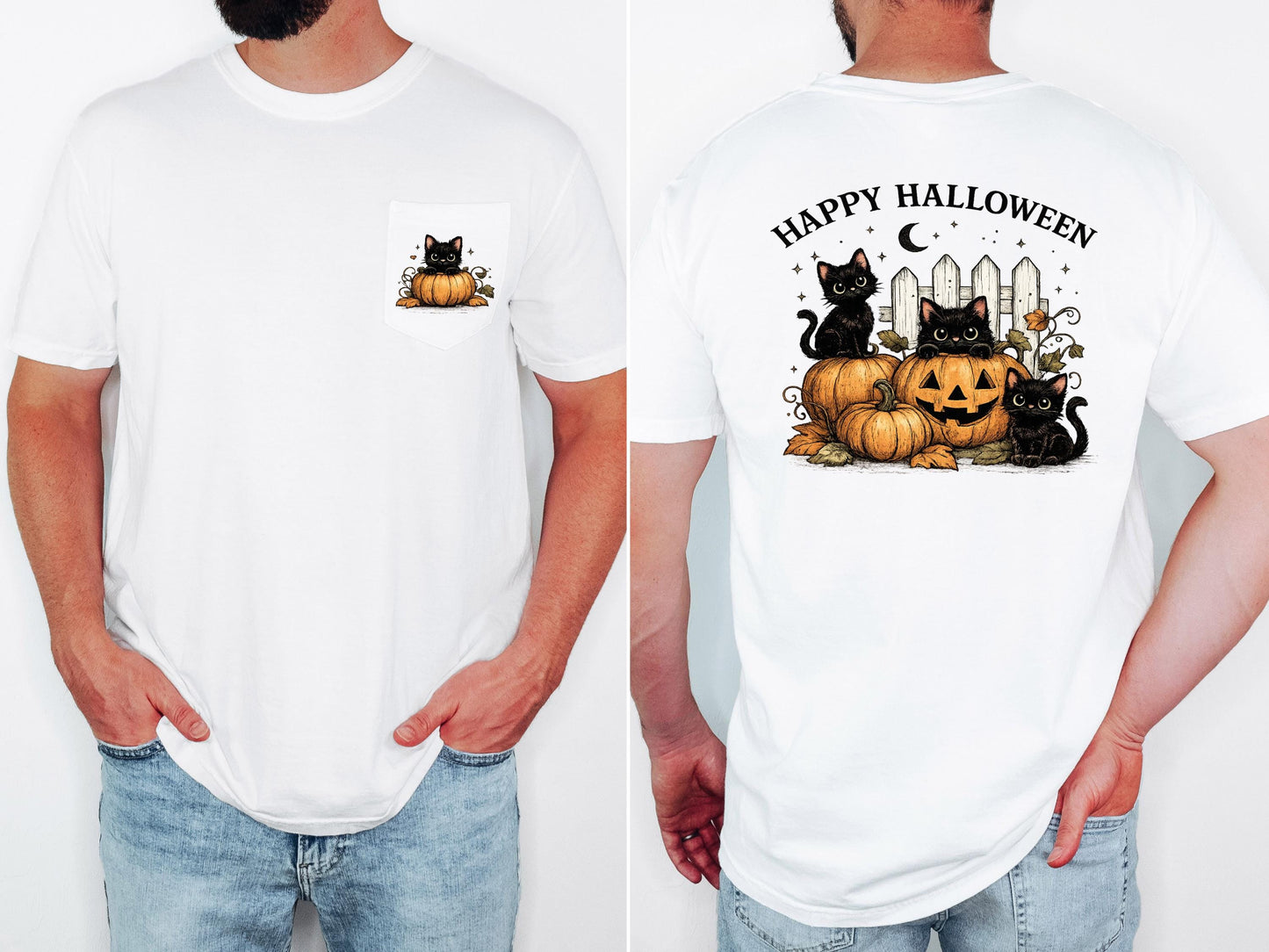Cute Black Cat Halloween Shirt, Comfort Colors Pocket Tee, Pumpkin Cat Graphic Tee, Spooky Season Shirt, Fall Halloween Gift