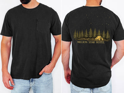 Million Star Hotel Camping Shirt, Comfort Colors Pocket Tee, Vintage Camping Graphic Tee, Outdoor Adventure Shirt, Camp Life Gift
