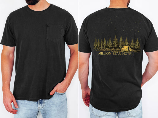Million Star Hotel Camping Shirt, Comfort Colors Pocket Tee, Vintage Camping Graphic Tee, Outdoor Adventure Shirt, Camp Life Gift