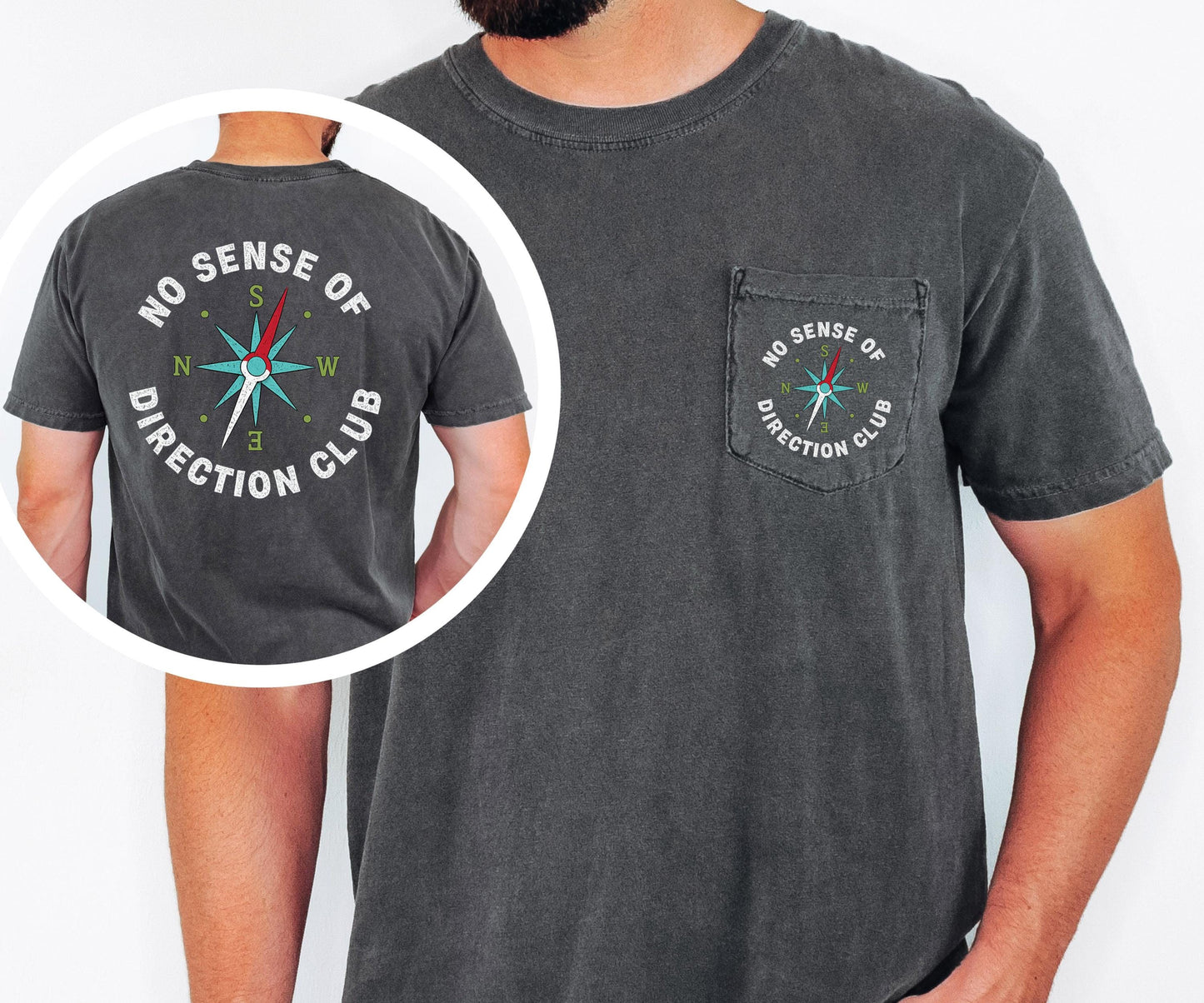 No Sense of Direction Club Shirt, Funny Camping Shirt, Compass Graphic Tee, Comfort Colors Pocket Tee, Hiking Adventure Gift